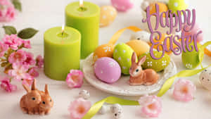 Nakakawang Background ng Easter na may Easter Eggs at Bunnies