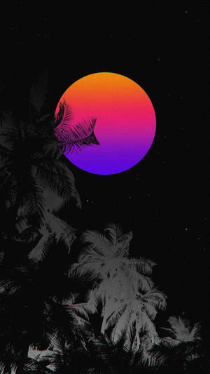 Tri-kulay na Neon na Buwan wallpaper