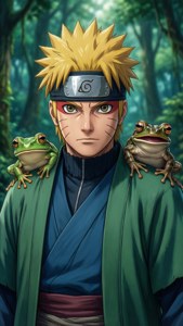 Si Naruto sa Sage Mode kasama ang mga palakang sage sa kanyang mga balikat. — Naruto iPhone GIF Wallpaper