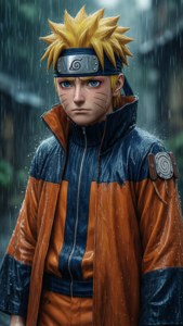 Si Naruto na nakatayo sa ulan na may payapang ekspresyon. — Naruto iPhone GIF Wallpaper