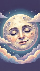 Isang cute na SVG wallpaper ng buwan na may natutulog na mukha sa mga kulay pastel. — Moon Wallpaper