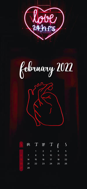 Neon Heart February 2022 Calendar wallpaper — iPhone 17 Wallpaper