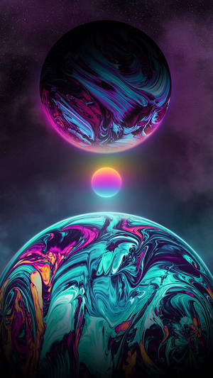 Neon na Buwan at Maliwanag na mga Planeta wallpaper — Neon na buwan Wallpaper