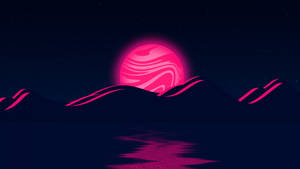Neon na Buwan na Kulay Rosas na Alon wallpaper — Neon na buwan Wallpaper