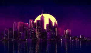 Neon Purple Aesthetic na Lungsod na Liwanag ng Buwan