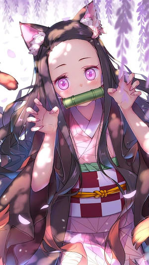 Nezuko Demon Slayer na May Tenga ng Pusa