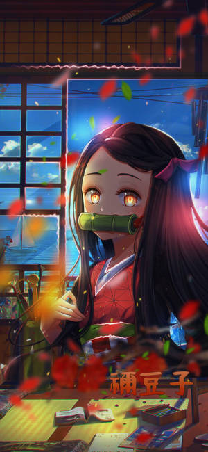 Nezuko Telepono Nahuhulog na Dahon — Pixel 11 Pro Wallpaper