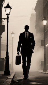 Itim na anime noir wallpaper ng lalaking naka-suit sa hamog. — Itim na anime Wallpaper