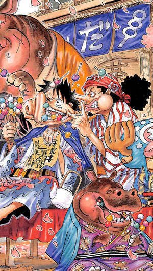 One Piece Phone Luffy At Usopp Kumakain ng Dango