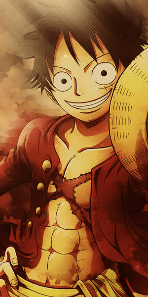 One Piece Phone Luffy Nakangiti Habang Hawak ang Sombrerong Dayami