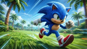 Si Sonic na tumatakbo sa kanyang ikonikong Green Hill Zone na puno ng enerhiya at bilis. — Sonic Wallpaper