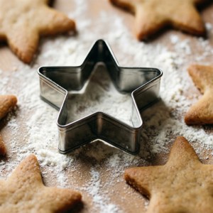 Flat lay ng star cookie cutter at dough, aesthetic ng pagbe-bake. — Kawaii pasko Wallpaper