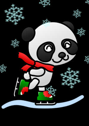 Panda na Nag-iiskate sa Winter Wonderland — Cute Panda Wallpaper