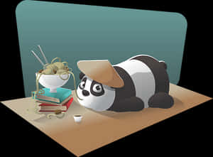 Panda Nag-aaral na may Noodles — Cute Panda Wallpaper