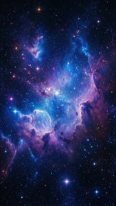 Isang matingkad na nebula ng malalim na kalawakan na may asul at lilang cosmic na ulap, perpekto para sa Pixel 9a.