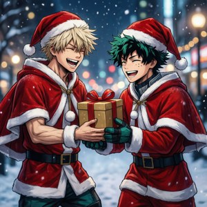 Sina Todoroki at Midoriya na nagdiriwang ng Pasko na nakasuot na Santa