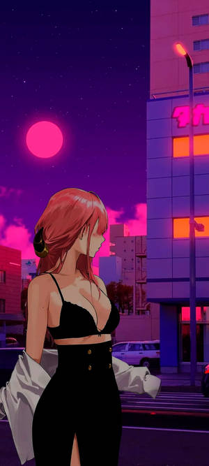 Pink Baddie na Babae na May Itim na Kasuotan — iPhone 14 Pro Max Wallpaper