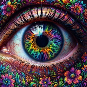 Trippy na ilusyon ng mata na may masiglang mga swirl at bulaklak. — Galaxy Watch Wallpaper
