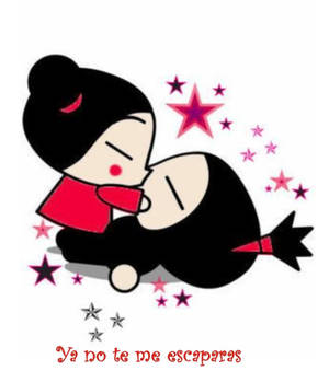 Pucca hinahalik kay Garu na may isang Spanish quote wallpaper — Galaxy Z Fold Wallpaper