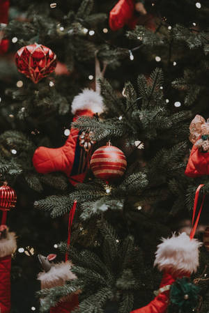 Cute Aesthetic na Puno ng Pasko na May Pulang Motif