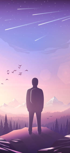 Purpura na Aesthetic Phone Lalaki sa Isang Bundok — iPhone 11 Pro Max Wallpaper