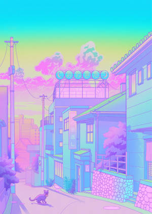 Pusa sa Kapitbahayan sa Estilong Hapon na Pastel — OnePlus Pad Go 2 Wallpaper