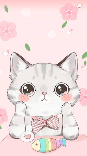 Wallpaper ng pusang cartoon at isdang bahaghari — Cartoon cat GIF Wallpaper