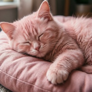 Malahong pusang na kulay rosas na natutulog sa unan — Pastel pink Wallpaper