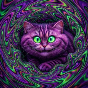 Pusang Cheshire sa isang ipo ng mga kulay p sikodeliko. — Cheshire Cat Wallpaper