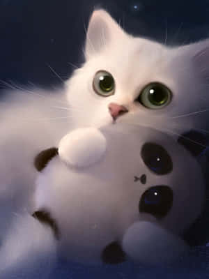 Puting Pusa na Nakatatlo — Cute Wallpaper