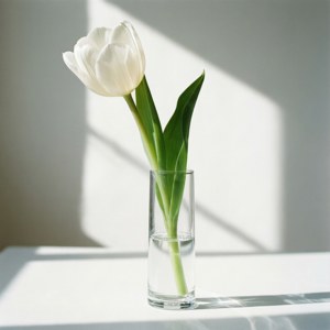 Isang simple at eleganteng ayos ng puting tulip sa tubig, na nagbibigay-diin sa kadalisayan at minimalismo. — Bulaklak aesthetic Wallpaper