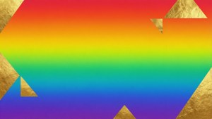 Gradiyente ng rainbow na may gintong foil na tatsulok na geometriko — Rainbow aesthetic Wallpaper