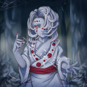 Wallpaper ni Rui Demon Slayer na may sapot ng gagamba