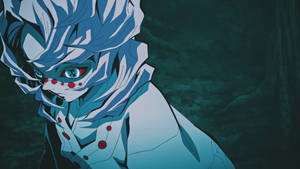 Wallpaper ni Rui na may pulang mata mula sa Demon Slayer