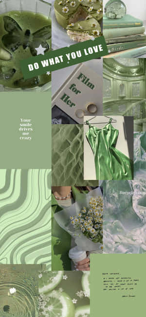 Sage Aesthetic Collage Tea at Cake — iPhone 13 Pro Max Wallpaper