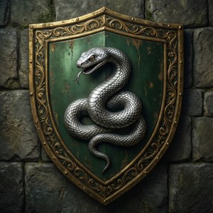 Klasikong eskudo ng Slytherin sa bato. — Slytherin estetiko Wallpaper