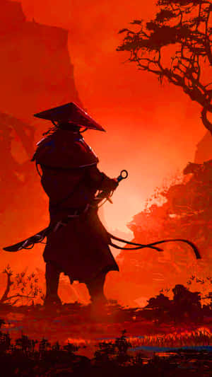 Samurai Anime Ronin Mandirigma Pula Bundok