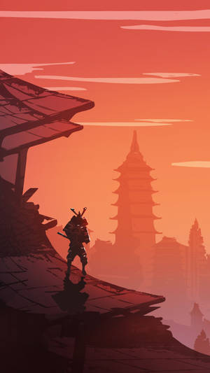 Samurai Hapon at Templo sa Paglubog-lubog ng Araw