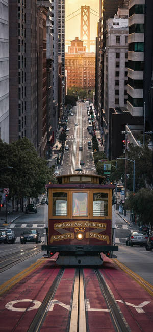 San Francisco Telepono Cable Car Paglubog ng Araw — 19.5:9 Wallpaper