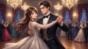 Isang magkasintun na anime na sumasayaw sa isang ball — Anime couple GIF Wallpaper