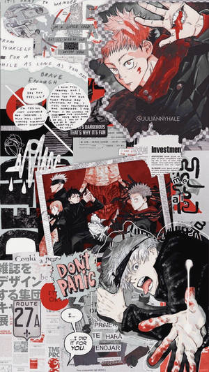 Scrapbook Collage Jujutsu Kaisen Pangunahing Tauhan sa Telepono — Jujutsu kaisen Wallpaper