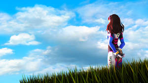 Sexy D.Va's back angle view sa isang field Overwatch wallpaper.