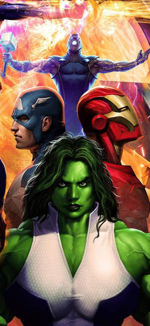 She Hulk with Marvel heroes wallpaper — iPhone 14 Plus Wallpaper