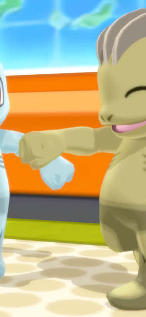 Shiny Machop Pokemon na May Nakangiting mga Mata — Pixel 8 Wallpaper
