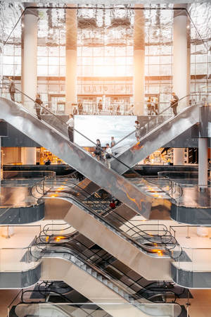 Shopping mall metal escalators wallpaper — 2:3 Wallpaper