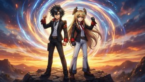 Nagbibigay-inspirasyong wallpaper nina Simon at Nia mula sa Gurren Lagann — Anime couple GIF Wallpaper