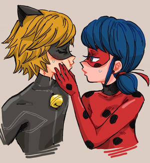 Wallpaper ng sining ng halik ni Ladybug at Cat Noir
