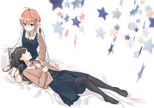 Sining ng mga lesbian na anime na may bituing disenyo — Anime Lesbian Wallpaper