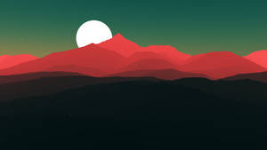 Wallpaper ng Sining ng Pulang Bundok at Puting Buwan