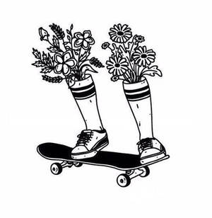 Estetikong doodle ng batang skateboarder na wallpaper